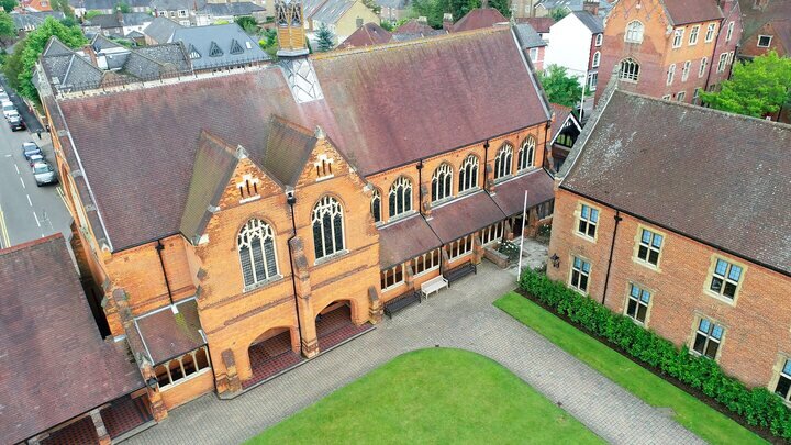 Aerial Shot of Castle Campus Exterior